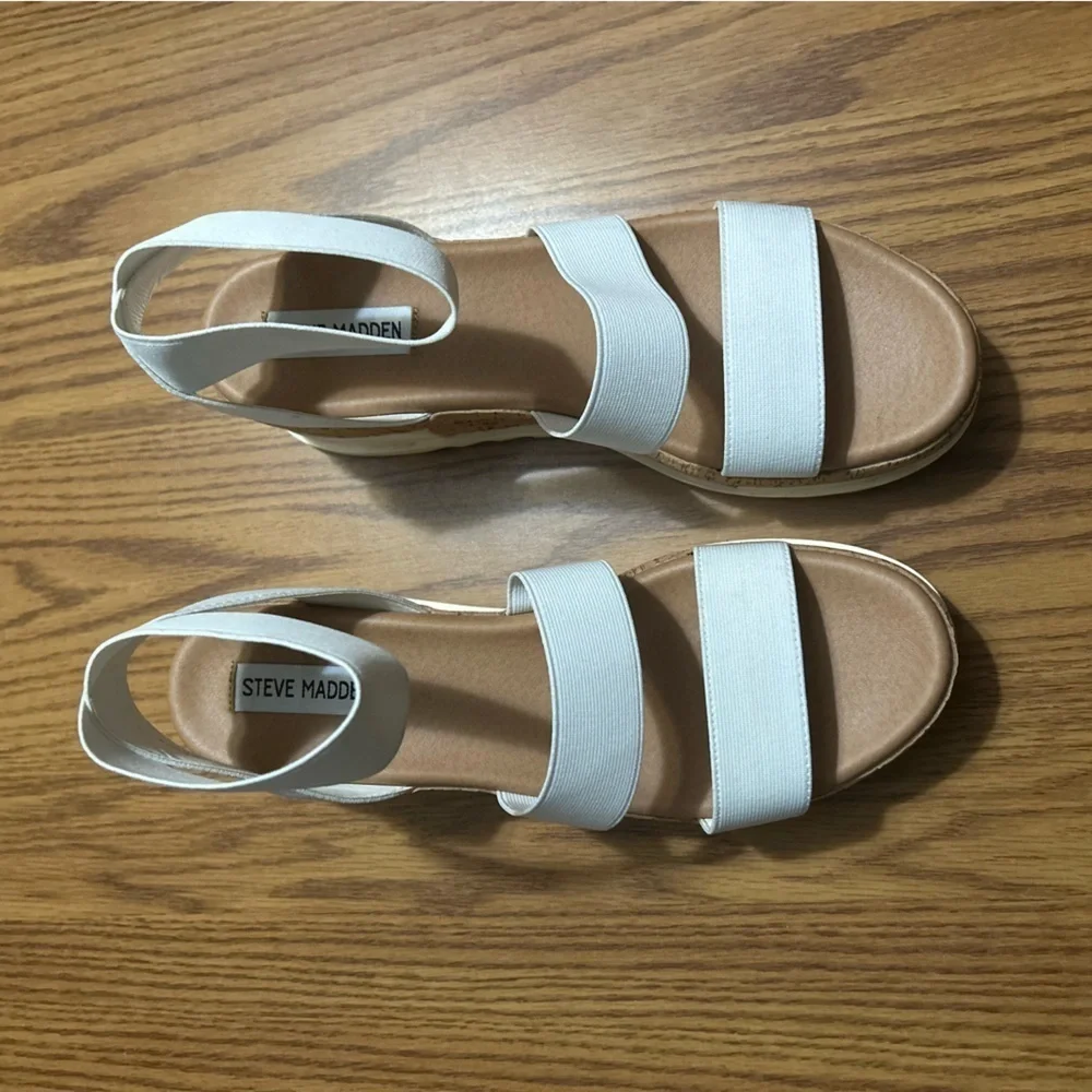 NEW Steve Madden Bandi Sandal Strap Wedge Platform White Size 8.5
